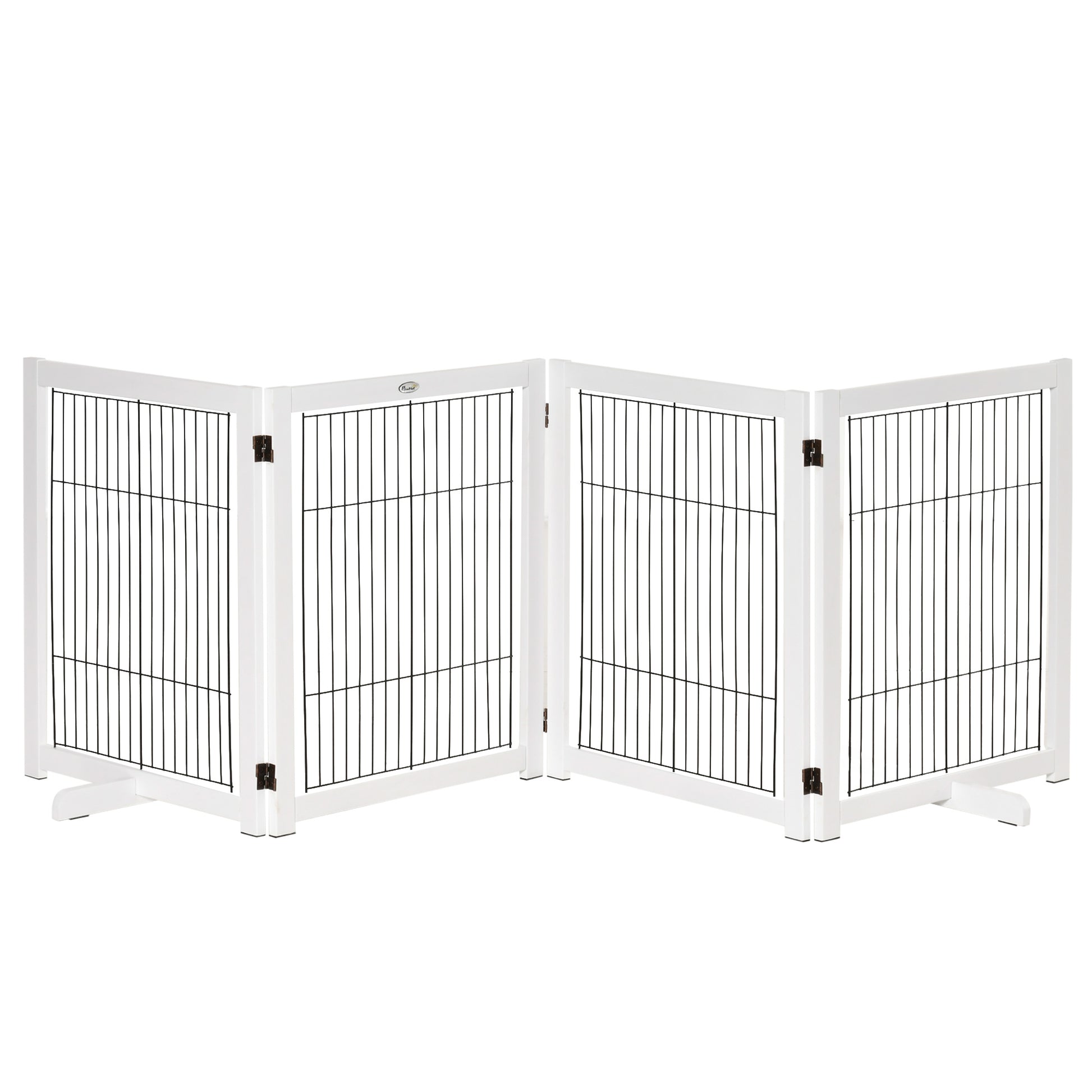 Folding Dog Safety Barrier 104x30.3 inches 4-Panel Wooden Gate with Feet and Frame for Doors Stairs Hallways White