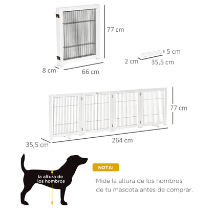 Folding Dog Safety Barrier 104x30.3 inches 4-Panel Wooden Gate with Feet and Frame for Doors Stairs Hallways White