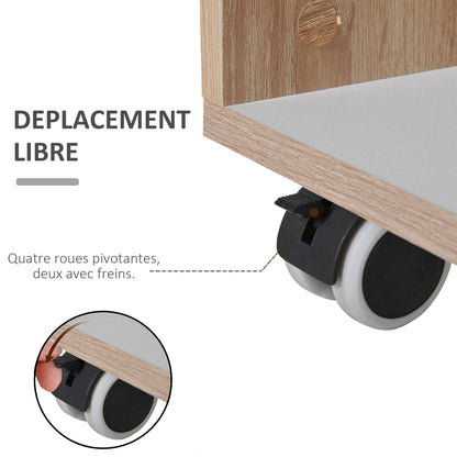 Kitchen Service Trolley with Wheels Multi-storage Double Door Cabinet + 2 Shelves + Drawer Particle Board Oak Black