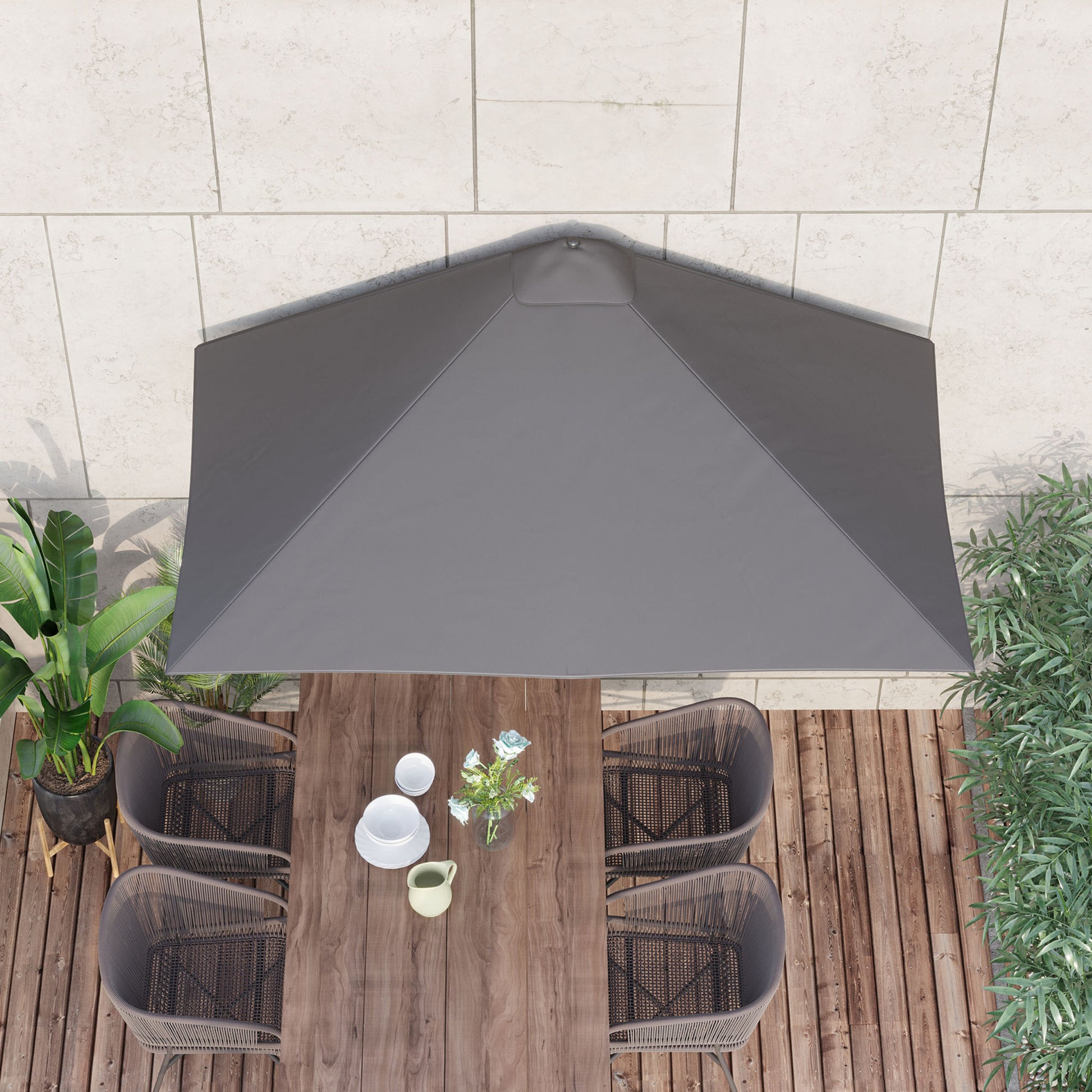 Rectangular Umbrella 90.55"L x 51.18"W x 96.45"H Wall Parasol Half Umbrella with Crank UV Protection 30+ Waterproof Umbrella for Balcony Terrace Garden Gray