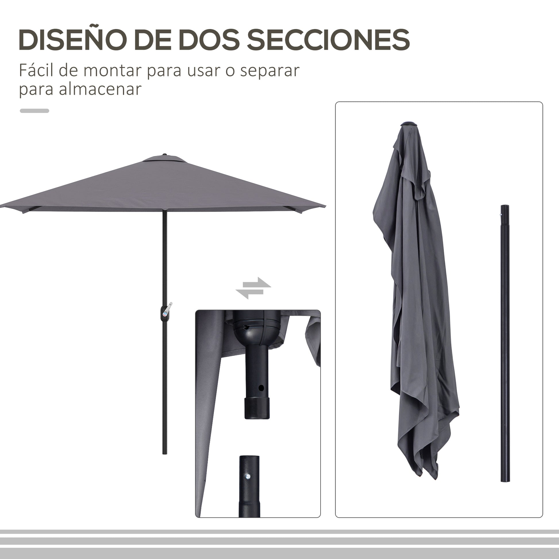 Rectangular Umbrella 90.55"L x 51.18"W x 96.45"H Wall Parasol Half Umbrella with Crank UV Protection 30+ Waterproof Umbrella for Balcony Terrace Garden Gray