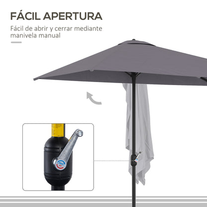 Rectangular Umbrella 90.55"L x 51.18"W x 96.45"H Wall Parasol Half Umbrella with Crank UV Protection 30+ Waterproof Umbrella for Balcony Terrace Garden Gray