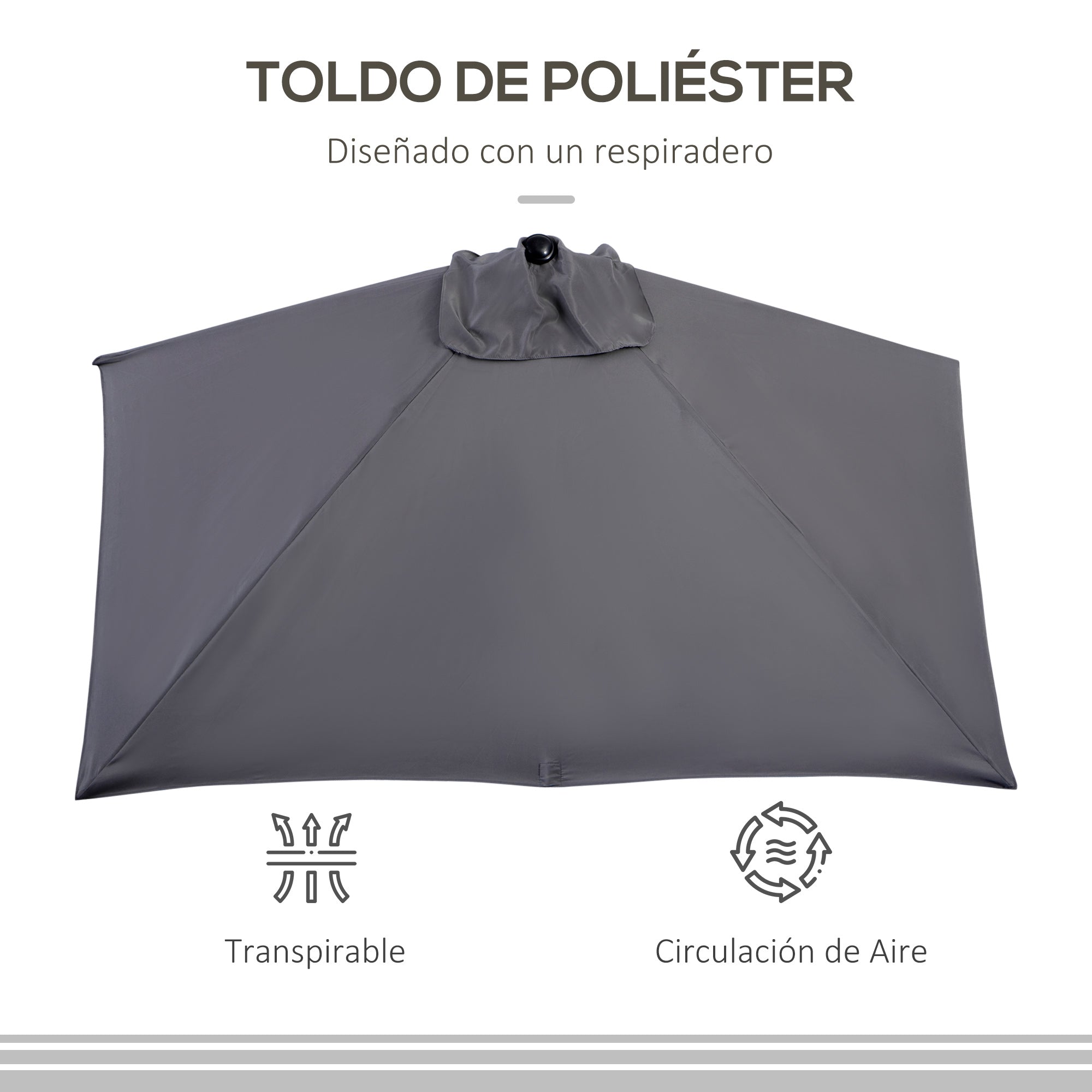 Rectangular Umbrella 90.55"L x 51.18"W x 96.45"H Wall Parasol Half Umbrella with Crank UV Protection 30+ Waterproof Umbrella for Balcony Terrace Garden Gray