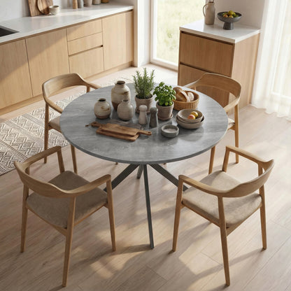 Round Dining Table for 4, 39.4" (100 cm) Industrial Style with Steel X-Legs, Gray