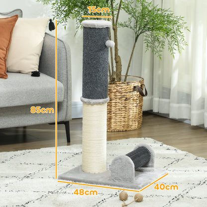 86 cm Cat Scratching Post, 3-in-1 Cat Scratcher Post with Large Base, Pineapple Pattern Carpet, Grooming Brush, and Play Ball, for Indoor, Light Gray