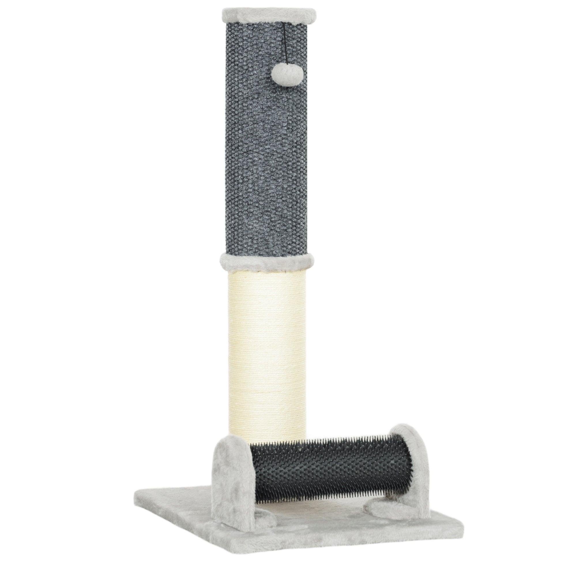 86 cm Cat Scratching Post, 3-in-1 Cat Scratcher Post with Large Base, Pineapple Pattern Carpet, Grooming Brush, and Play Ball, for Indoor, Light Gray