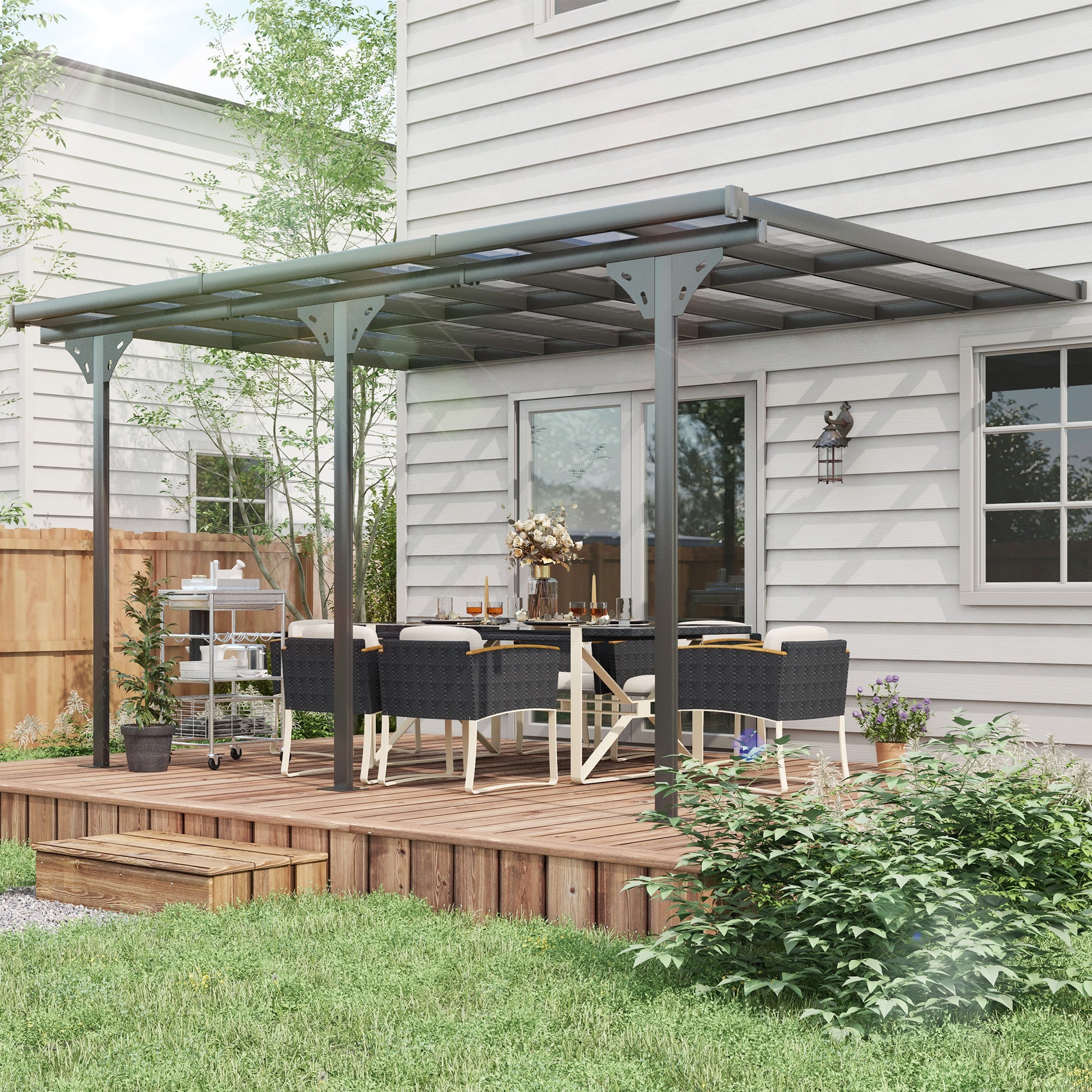 Pergola Gazebo 4 x 3 m Garden Canopy Tent Adjustable Height Sunshade Patio Cover Aluminum Grey