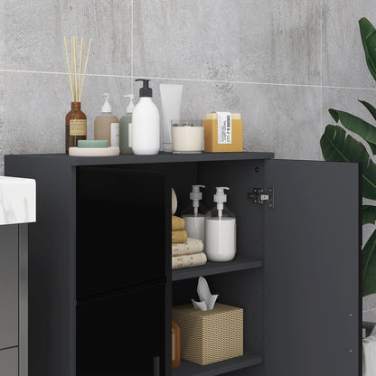 Space-saving 2-Door Wooden Bathroom Cabinet with Soft Close and 3 Shelves, 60x30x82cm, Black