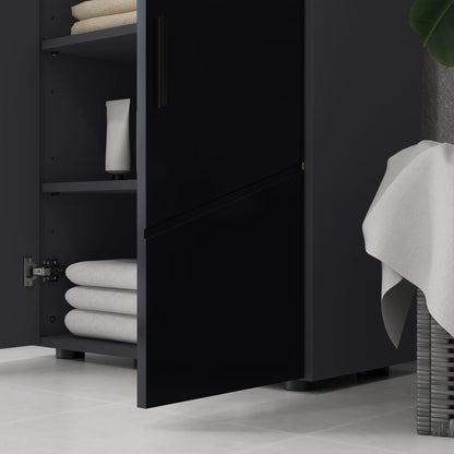 Space-saving 2-Door Wooden Bathroom Cabinet with Soft Close and 3 Shelves, 60x30x82cm, Black