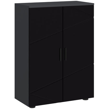 Space-saving 2-Door Wooden Bathroom Cabinet with Soft Close and 3 Shelves, 60x30x82cm, Black