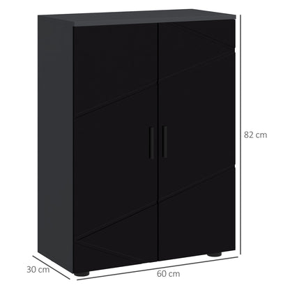 Space-saving 2-Door Wooden Bathroom Cabinet with Soft Close and 3 Shelves, 60x30x82cm, Black