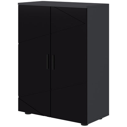Space-saving 2-Door Wooden Bathroom Cabinet with Soft Close and 3 Shelves, 60x30x82cm, Black