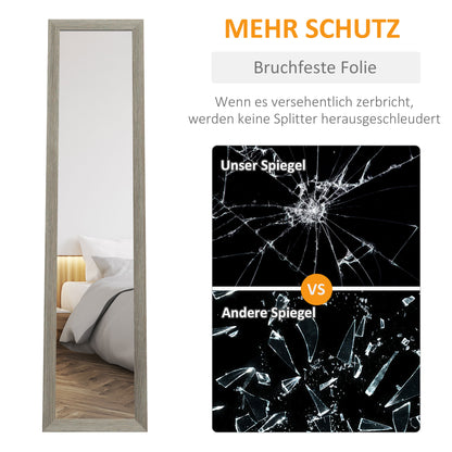 Full-Length Mirror, 37 x 157 cm (14.6 x 61.8 in) — Wall-Mountable or Freestanding Rectangular Framed Mirror for Living Room, Bedroom or Hallway, Gray