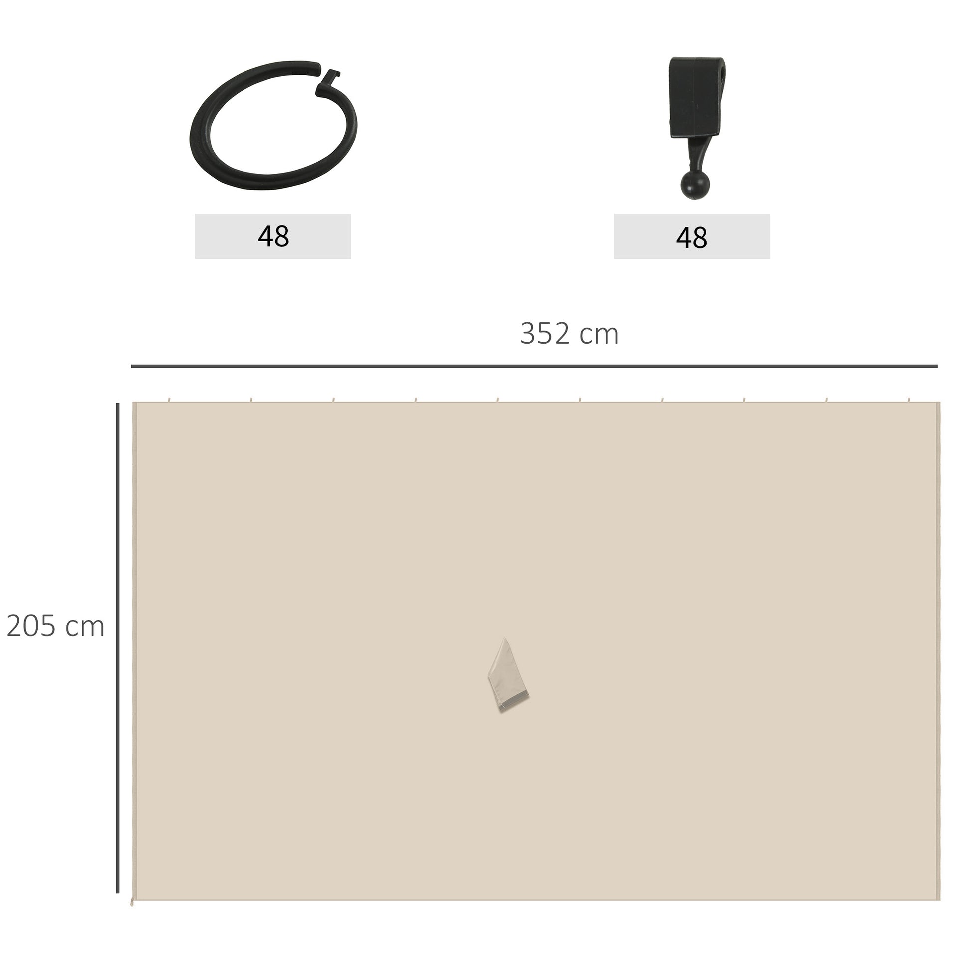 Side Wall 4-Piece Set for 3x4m Pavilion Side Walls with Hooks 352 x 205 cm Waterproof Stable Winterproof Side Panel Sides for Party Tent Garden Pavilion Beige