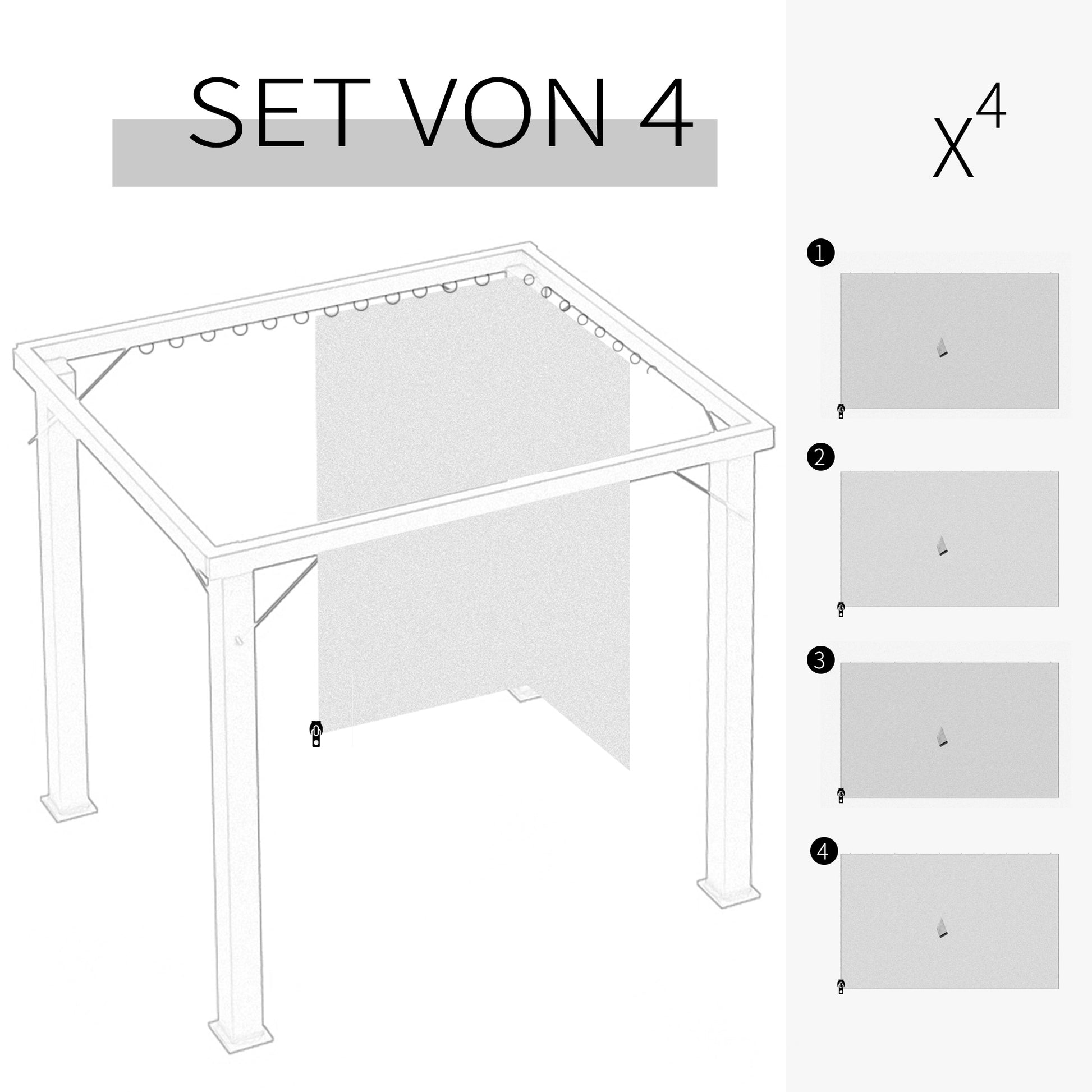 Side Wall 4-Piece Set for 3x4m Pavilion Side Walls with Hooks 352 x 205 cm Waterproof Stable Winterproof Side Panel Sides for Party Tent Garden Pavilion Beige