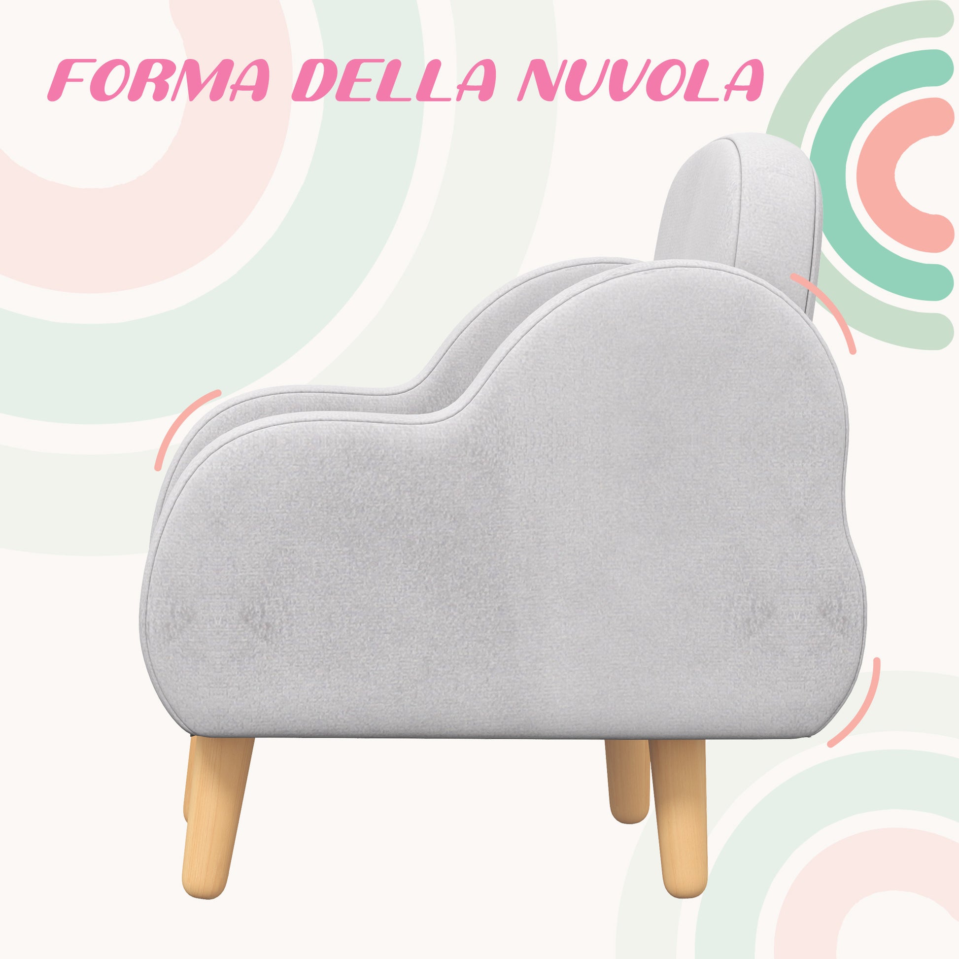 ZONEKIZ Scandinavian Style Children's Armchair with Cloud-Shaped Arms, Children's Armchair up to 3 Years in Fabric, 46x51x55cm, Grey