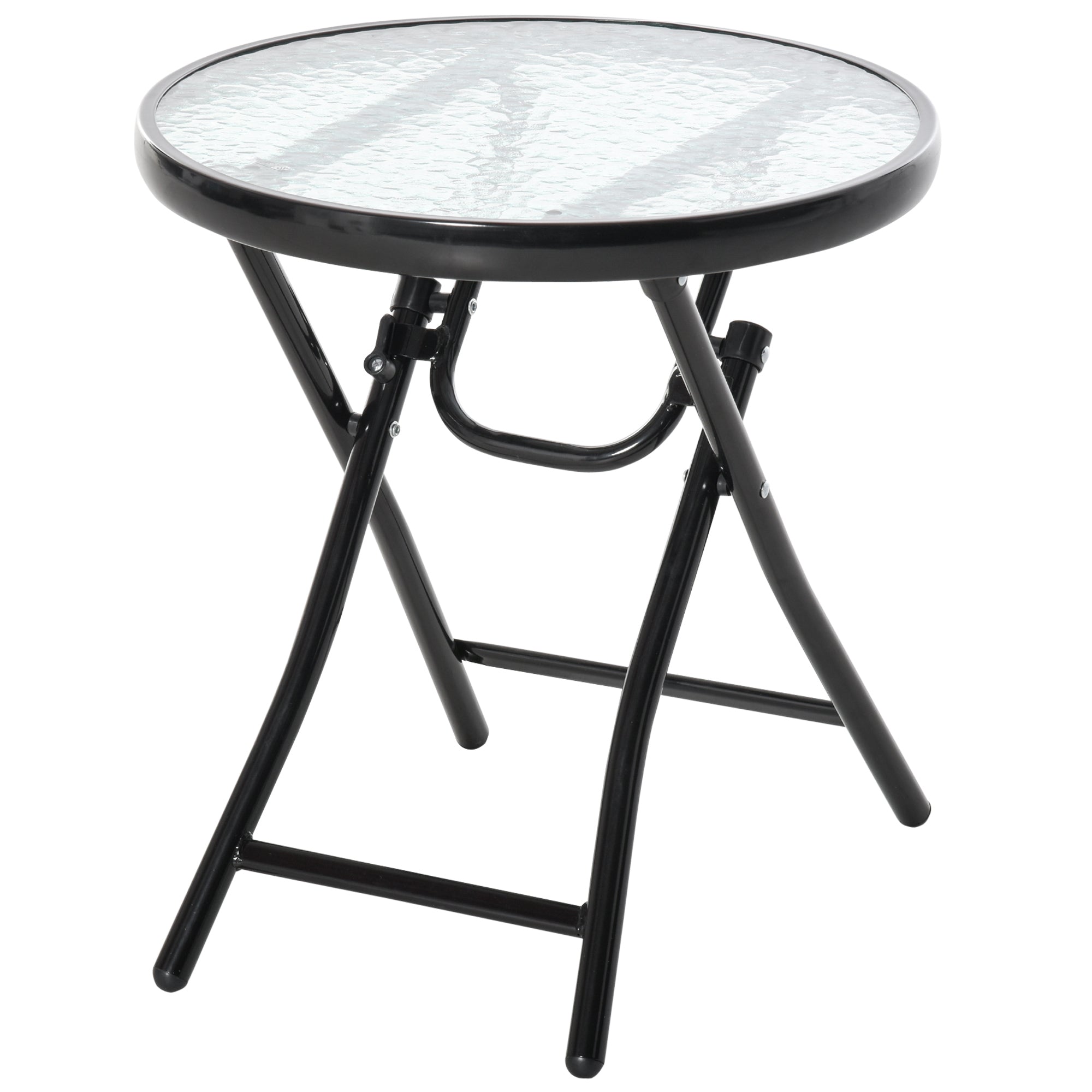 Folding Garden Table Ø45cm, Weatherproof Metal Balcony Table, Folding Table with Water Ripple Pattern, Outdoor Dining Table, Round Side Table for Garden Balcony Black