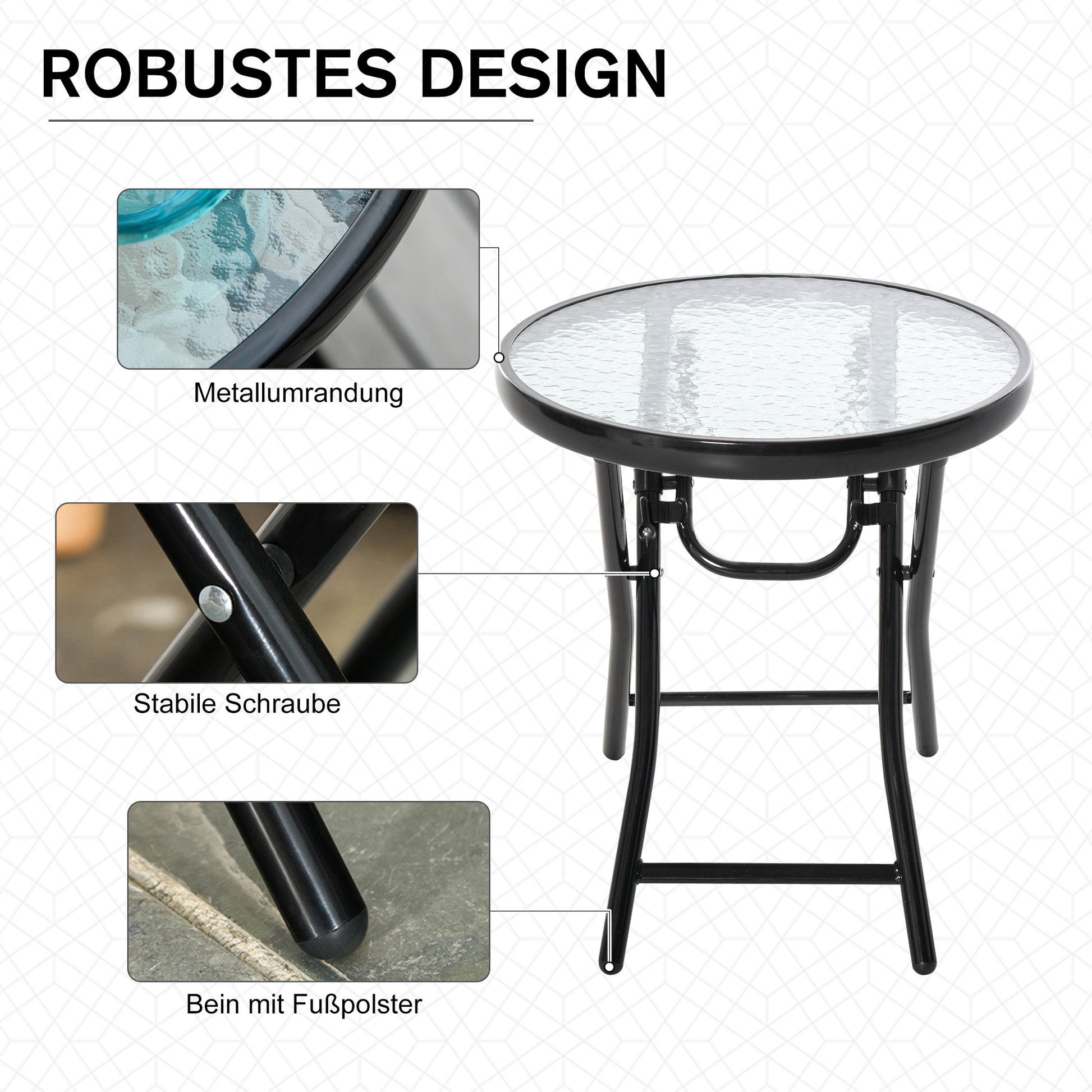 Folding Garden Table Ø45cm, Weatherproof Metal Balcony Table, Folding Table with Water Ripple Pattern, Outdoor Dining Table, Round Side Table for Garden Balcony Black
