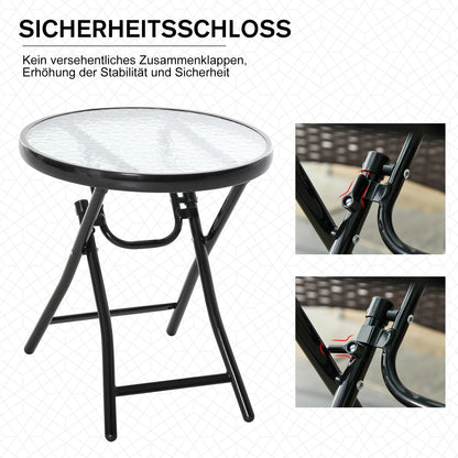 Folding Garden Table Ø45cm, Weatherproof Metal Balcony Table, Folding Table with Water Ripple Pattern, Outdoor Dining Table, Round Side Table for Garden Balcony Black