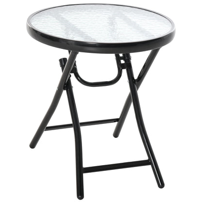Folding Garden Table Ø45cm, Weatherproof Metal Balcony Table, Folding Table with Water Ripple Pattern, Outdoor Dining Table, Round Side Table for Garden Balcony Black