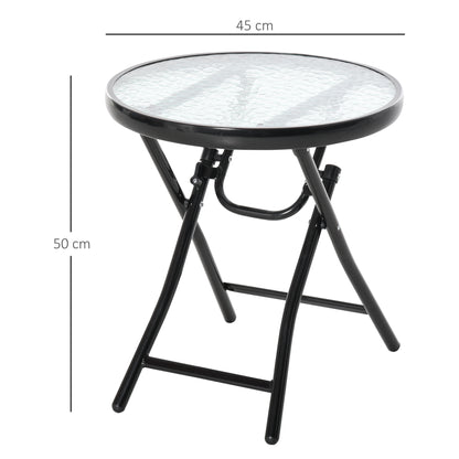 Folding Garden Table Ø45cm, Weatherproof Metal Balcony Table, Folding Table with Water Ripple Pattern, Outdoor Dining Table, Round Side Table for Garden Balcony Black