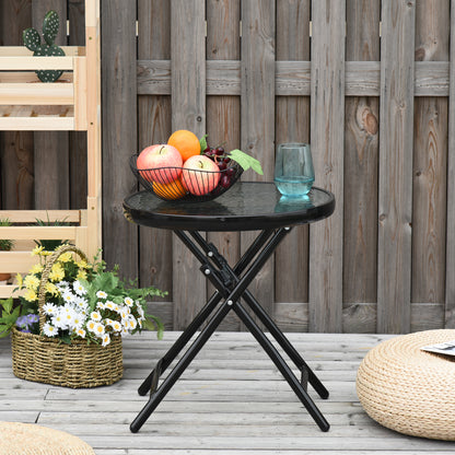 Folding Garden Table Ø45cm, Weatherproof Metal Balcony Table, Folding Table with Water Ripple Pattern, Outdoor Dining Table, Round Side Table for Garden Balcony Black
