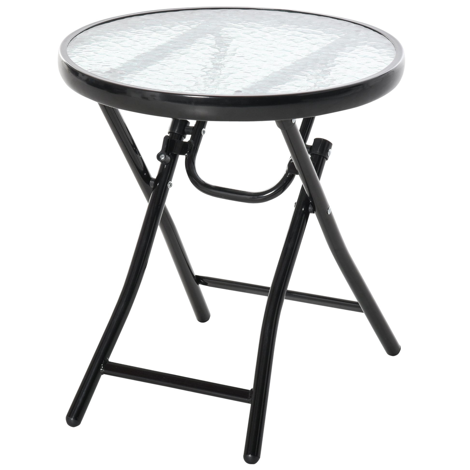 Folding Garden Table Ø45cm, Weatherproof Metal Balcony Table, Folding Table with Water Ripple Pattern, Outdoor Dining Table, Round Side Table for Garden Balcony Black