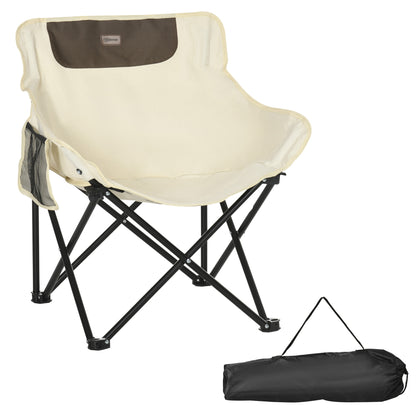 Camping Chair Foldable Garden Chair with Side Pocket, Steel Legs, Folding Chair with Carry Bag for Pool, Beach, Oxford, White