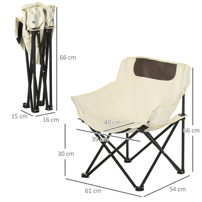 Camping Chair Foldable Garden Chair with Side Pocket, Steel Legs, Folding Chair with Carry Bag for Pool, Beach, Oxford, White