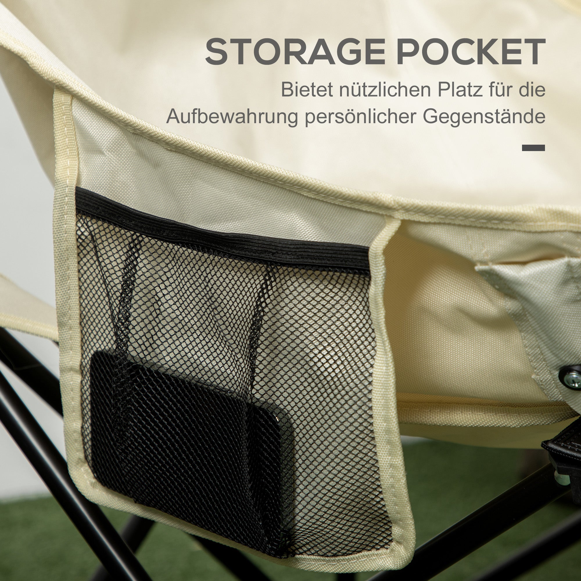 Camping Chair Foldable Garden Chair with Side Pocket, Steel Legs, Folding Chair with Carry Bag for Pool, Beach, Oxford, White