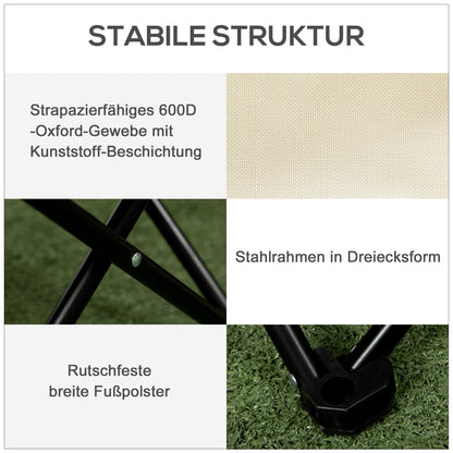 Camping Chair Foldable Garden Chair with Side Pocket, Steel Legs, Folding Chair with Carry Bag for Pool, Beach, Oxford, White