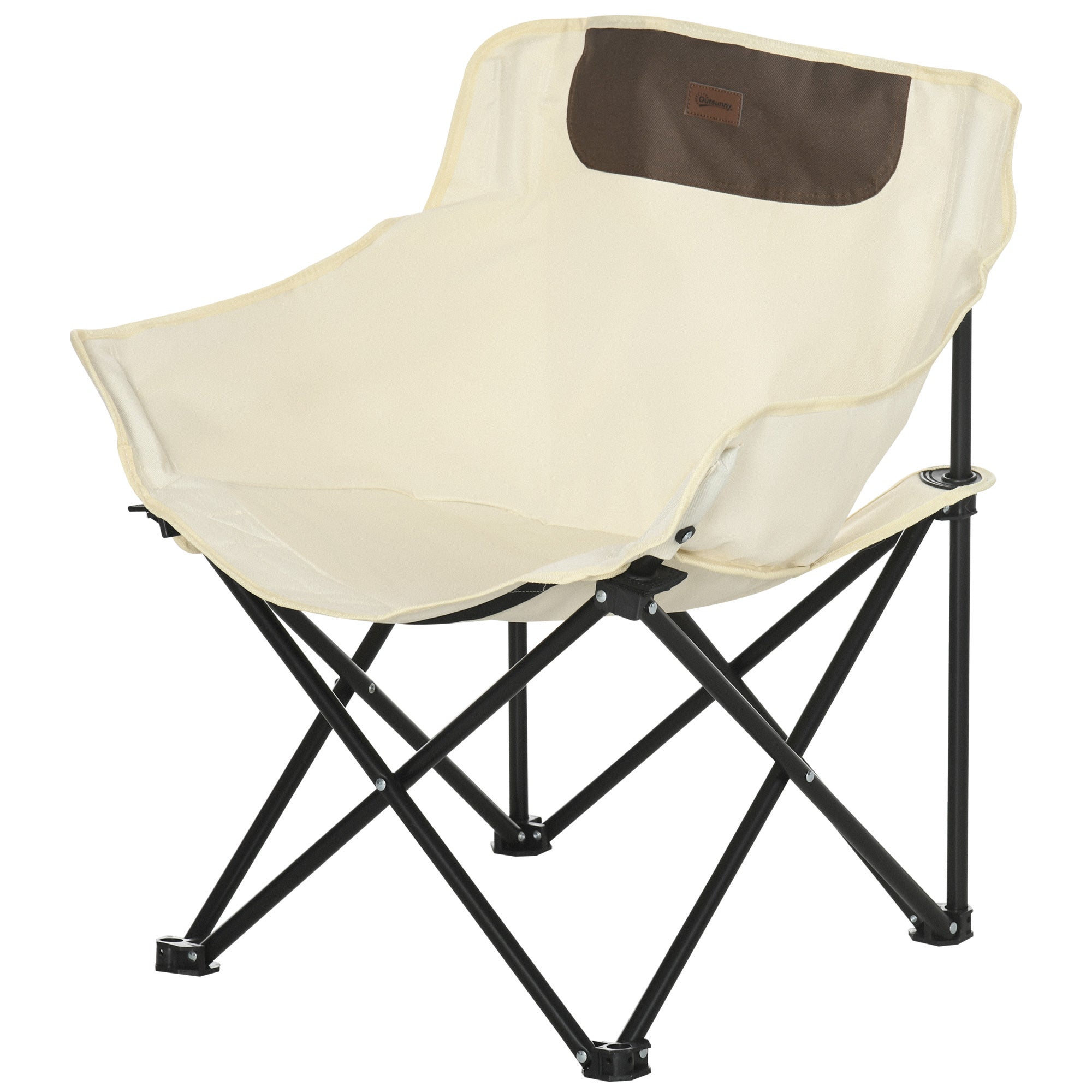 Camping Chair Foldable Garden Chair with Side Pocket, Steel Legs, Folding Chair with Carry Bag for Pool, Beach, Oxford, White