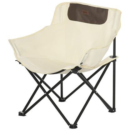 Camping Chair Foldable Garden Chair with Side Pocket, Steel Legs, Folding Chair with Carry Bag for Pool, Beach, Oxford, White