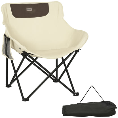 Camping Chair Foldable Garden Chair with Side Pocket, Steel Legs, Folding Chair with Carry Bag for Pool, Beach, Oxford, White