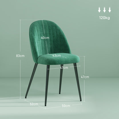 Set of 4 Modern Upholstered Chairs with Curved Backrest, Dining Chairs in Velvet Effect Fabric and Steel, 50x52x83 cm, Green
