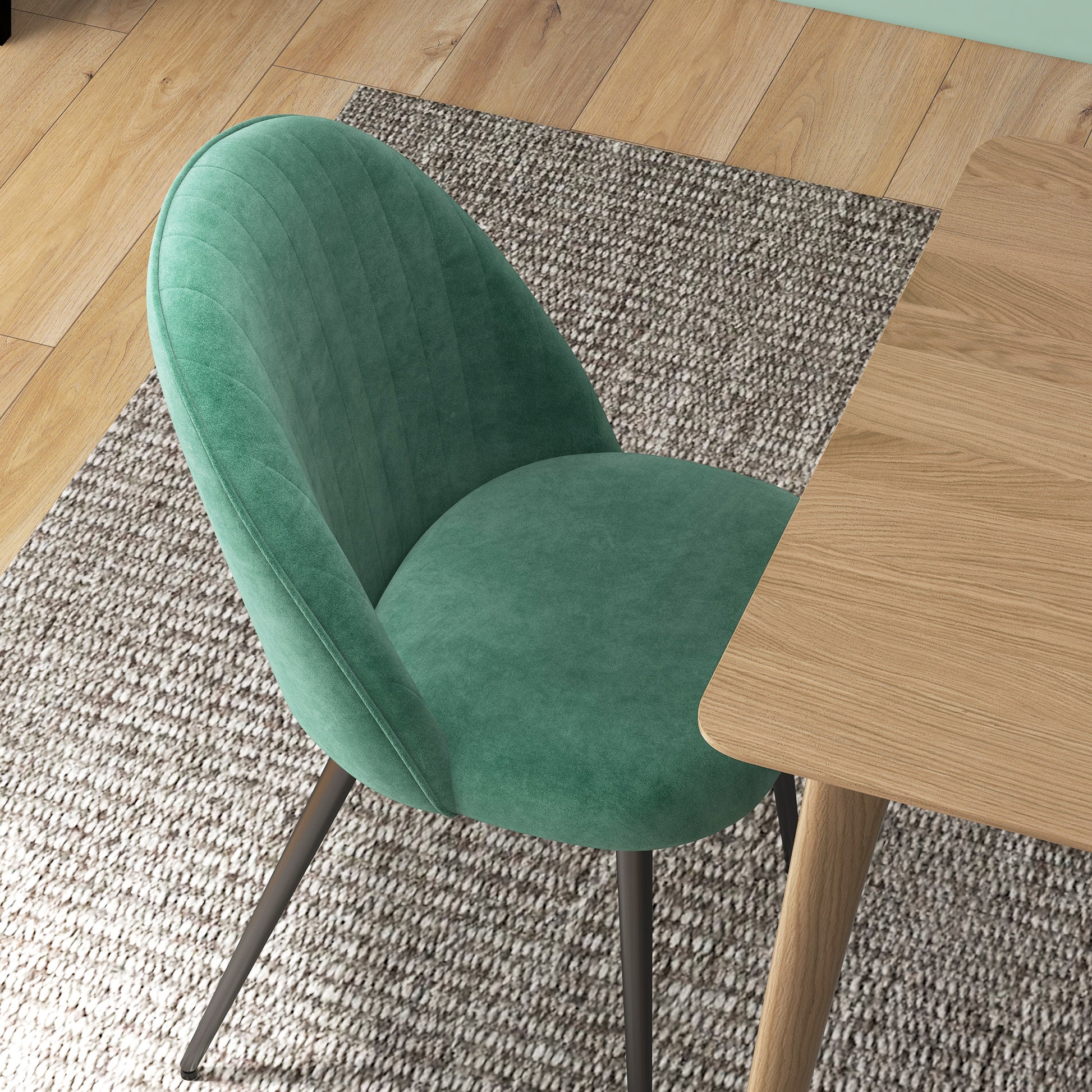 Set of 4 Modern Upholstered Chairs with Curved Backrest, Dining Chairs in Velvet Effect Fabric and Steel, 50x52x83 cm, Green