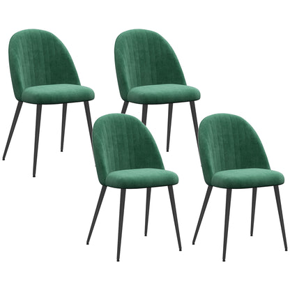 Set of 4 Modern Upholstered Chairs with Curved Backrest, Dining Chairs in Velvet Effect Fabric and Steel, 50x52x83 cm, Green