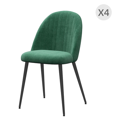 Set of 4 Modern Upholstered Chairs with Curved Backrest, Dining Chairs in Velvet Effect Fabric and Steel, 50x52x83 cm, Green
