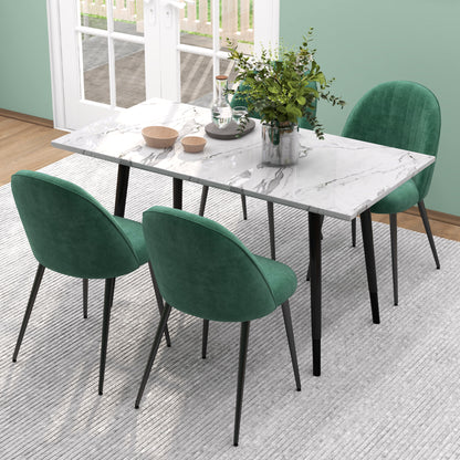 Set of 4 Modern Upholstered Chairs with Curved Backrest, Dining Chairs in Velvet Effect Fabric and Steel, 50x52x83 cm, Green