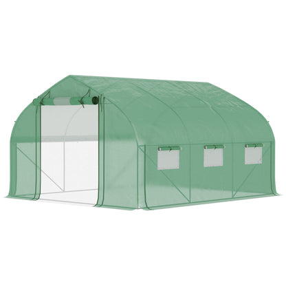 Garden Tunnel Greenhouse, 10.4 m², UV-Resistant Garden Greenhouse, Roll-Up Zipper Door, Mesh Windows, Galvanized Steel Tube and 140g/㎡ PE, 350 x 300 x 200 cm, Green