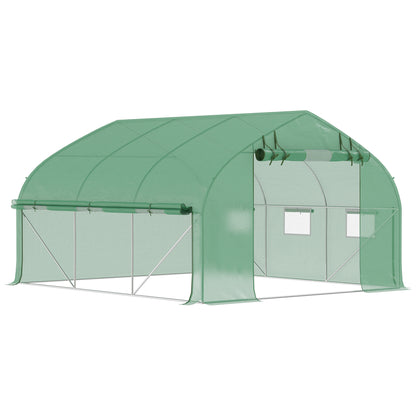 Garden Tunnel Greenhouse, 10.4 m², UV-Resistant Garden Greenhouse, Roll-Up Zipper Door, Mesh Windows, Galvanized Steel Tube and 140g/㎡ PE, 350 x 300 x 200 cm, Green