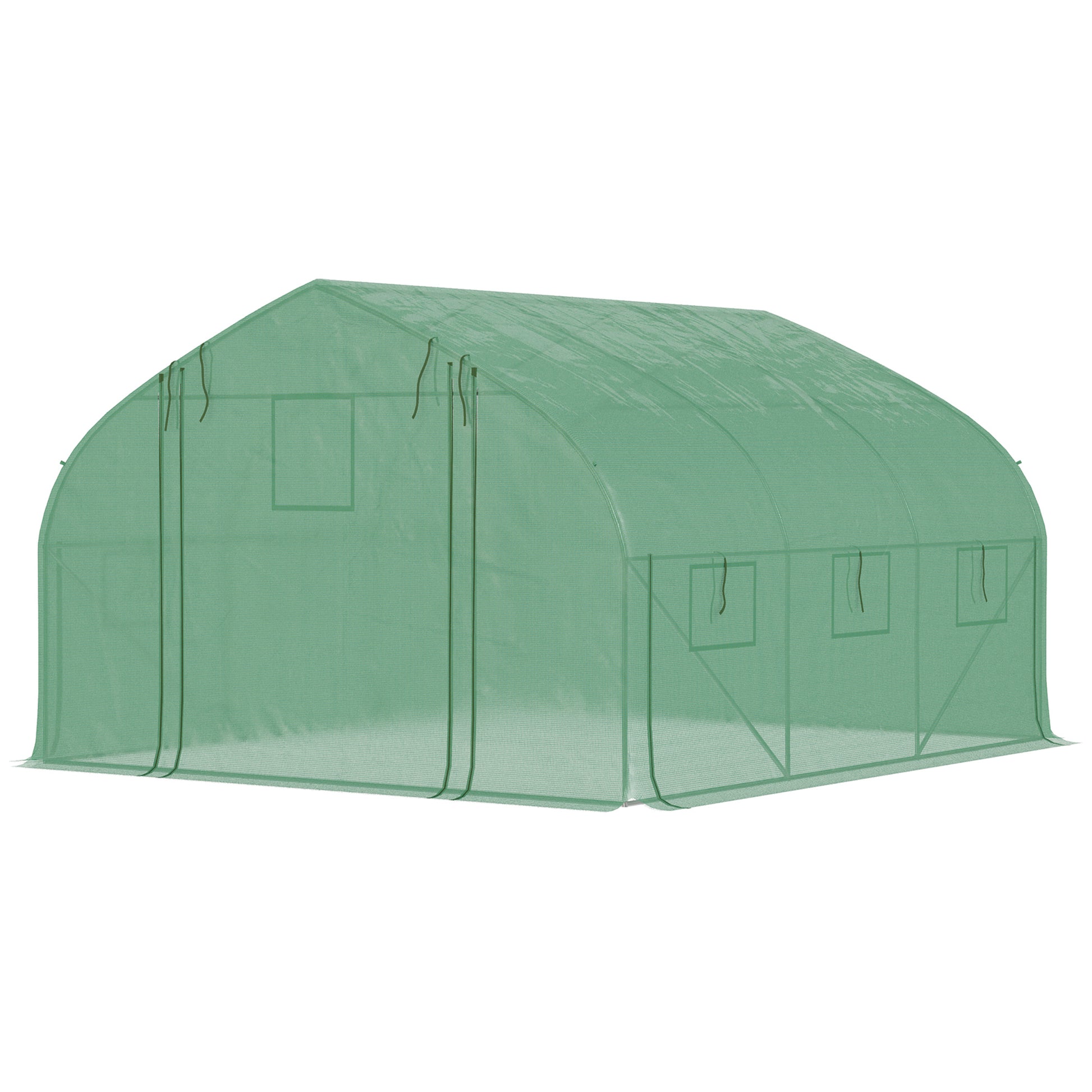 Garden Tunnel Greenhouse, 10.4 m², UV-Resistant Garden Greenhouse, Roll-Up Zipper Door, Mesh Windows, Galvanized Steel Tube and 140g/㎡ PE, 350 x 300 x 200 cm, Green