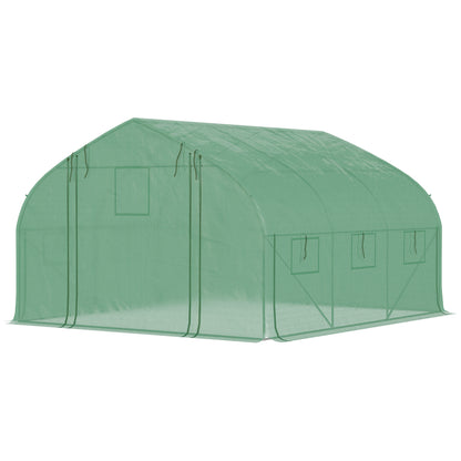Garden Tunnel Greenhouse, 10.4 m², UV-Resistant Garden Greenhouse, Roll-Up Zipper Door, Mesh Windows, Galvanized Steel Tube and 140g/㎡ PE, 350 x 300 x 200 cm, Green