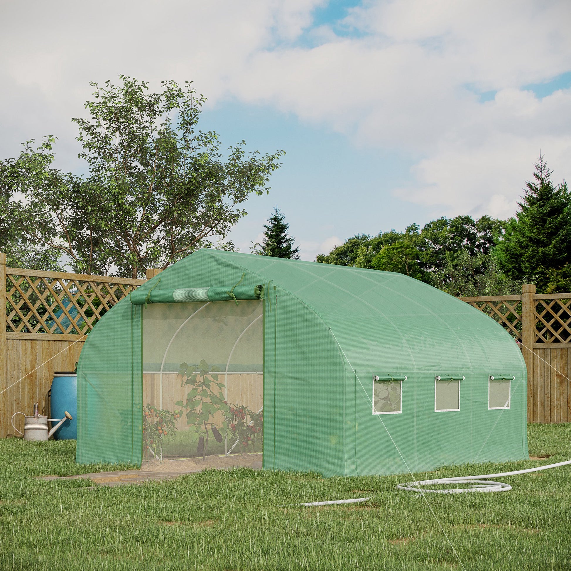 Garden Tunnel Greenhouse, 10.4 m², UV-Resistant Garden Greenhouse, Roll-Up Zipper Door, Mesh Windows, Galvanized Steel Tube and 140g/㎡ PE, 350 x 300 x 200 cm, Green
