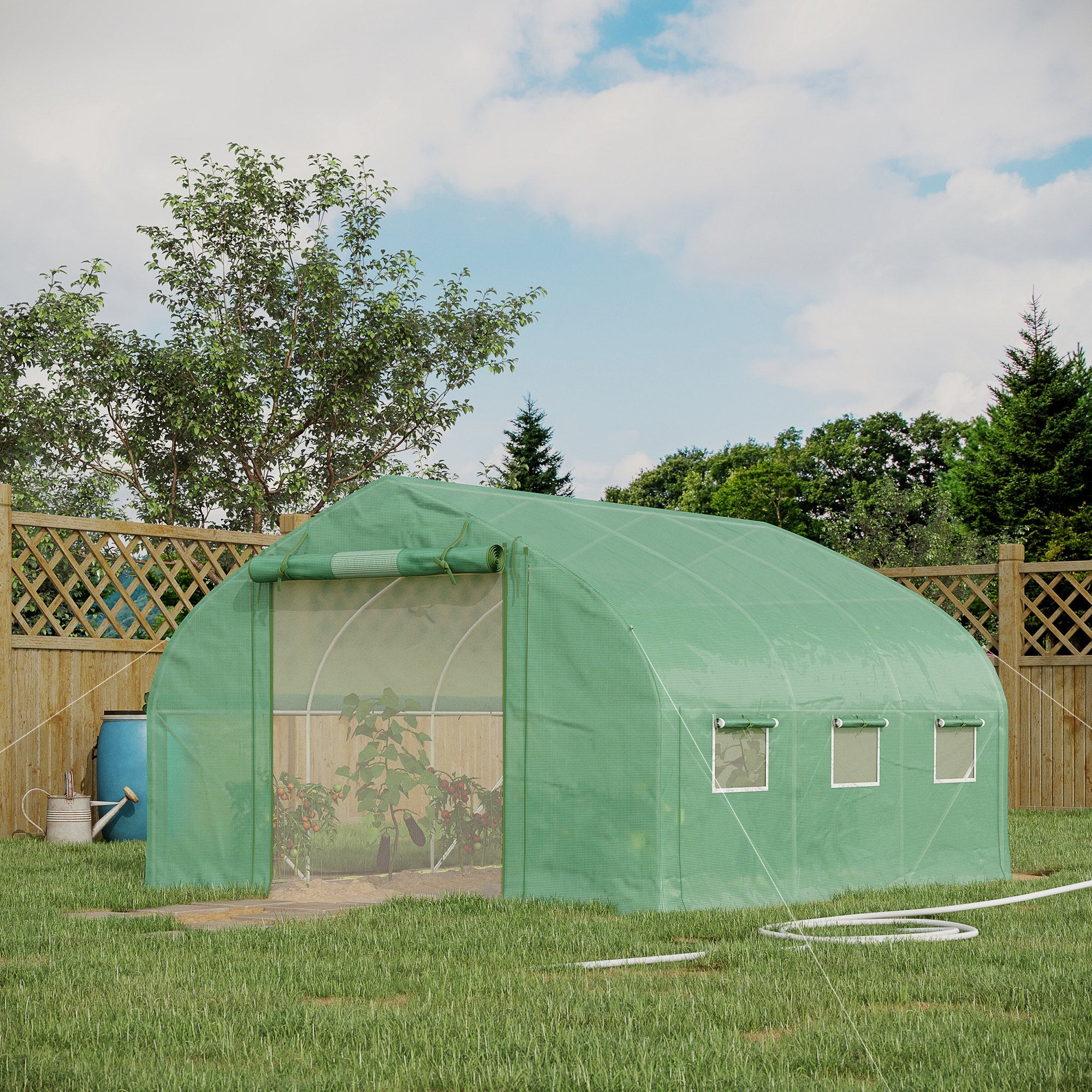 Garden Tunnel Greenhouse, 10.4 m², UV-Resistant Garden Greenhouse, Roll-Up Zipper Door, Mesh Windows, Galvanized Steel Tube and 140g/㎡ PE, 350 x 300 x 200 cm, Green