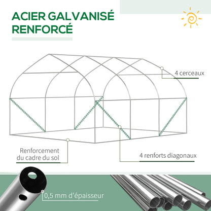 Garden Tunnel Greenhouse, 10.4 m², UV-Resistant Garden Greenhouse, Roll-Up Zipper Door, Mesh Windows, Galvanized Steel Tube and 140g/㎡ PE, 350 x 300 x 200 cm, Green