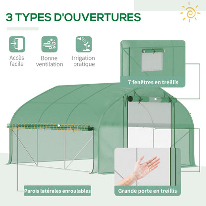 Garden Tunnel Greenhouse, 10.4 m², UV-Resistant Garden Greenhouse, Roll-Up Zipper Door, Mesh Windows, Galvanized Steel Tube and 140g/㎡ PE, 350 x 300 x 200 cm, Green