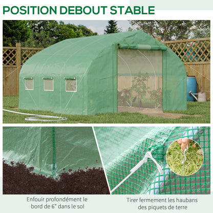 Garden Tunnel Greenhouse, 10.4 m², UV-Resistant Garden Greenhouse, Roll-Up Zipper Door, Mesh Windows, Galvanized Steel Tube and 140g/㎡ PE, 350 x 300 x 200 cm, Green