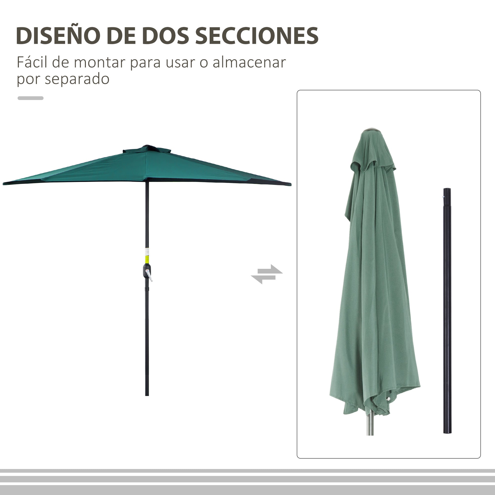 Umbrella 106x54x93 inches Garden Parasol with Crank and Semicircular Shape for Outdoor Terrace Patio Pool Green