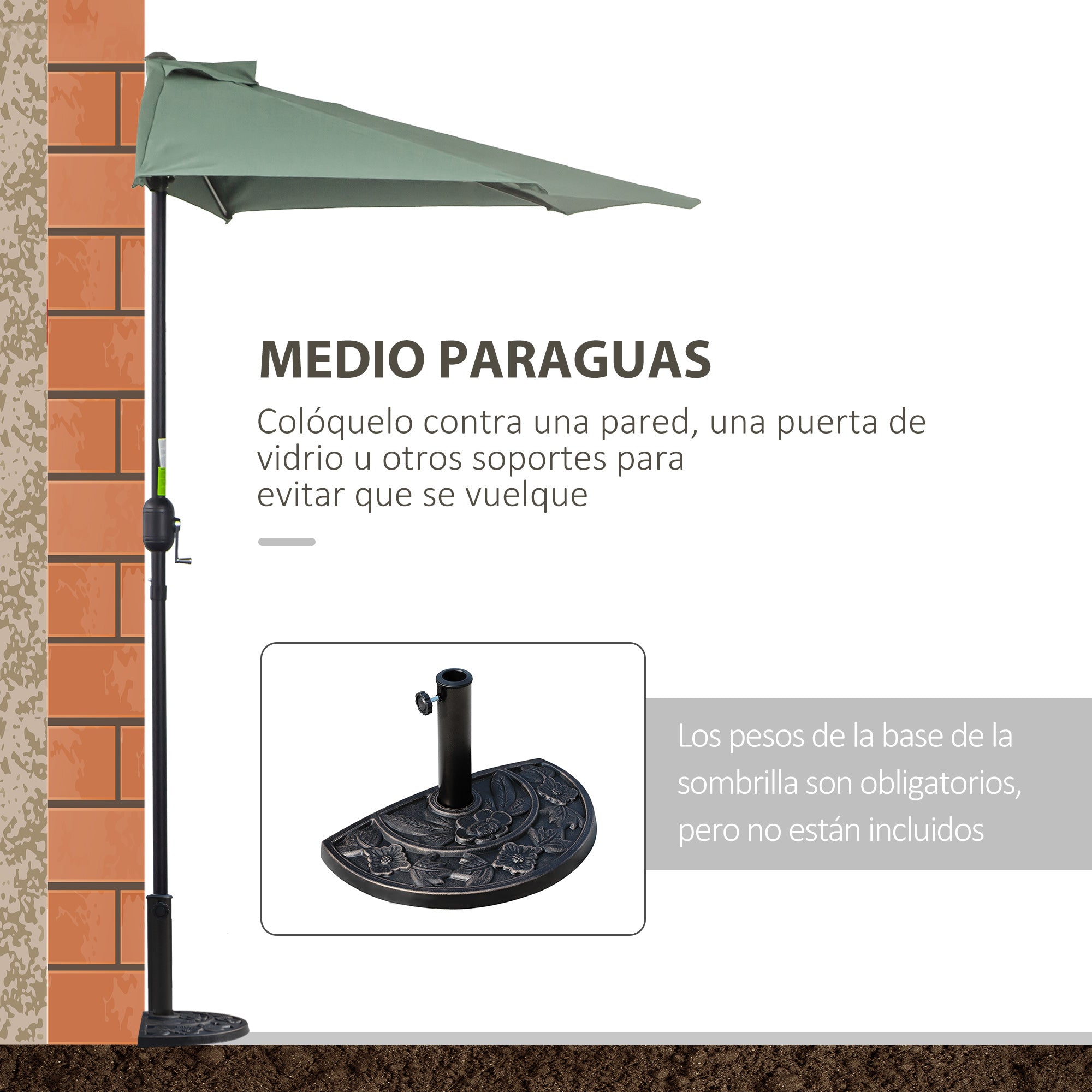 Umbrella 106x54x93 inches Garden Parasol with Crank and Semicircular Shape for Outdoor Terrace Patio Pool Green